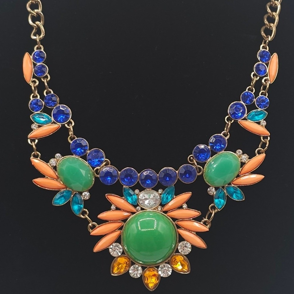 J.Crew Tropical Jeweled Bib Statement Necklace Multicolor Cabochon Rhinestone
